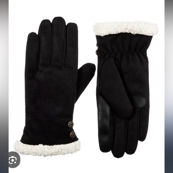 Isotoner Women's Black Microsuede Gloves with Faux Fur Cuff - Picture 3 of 5